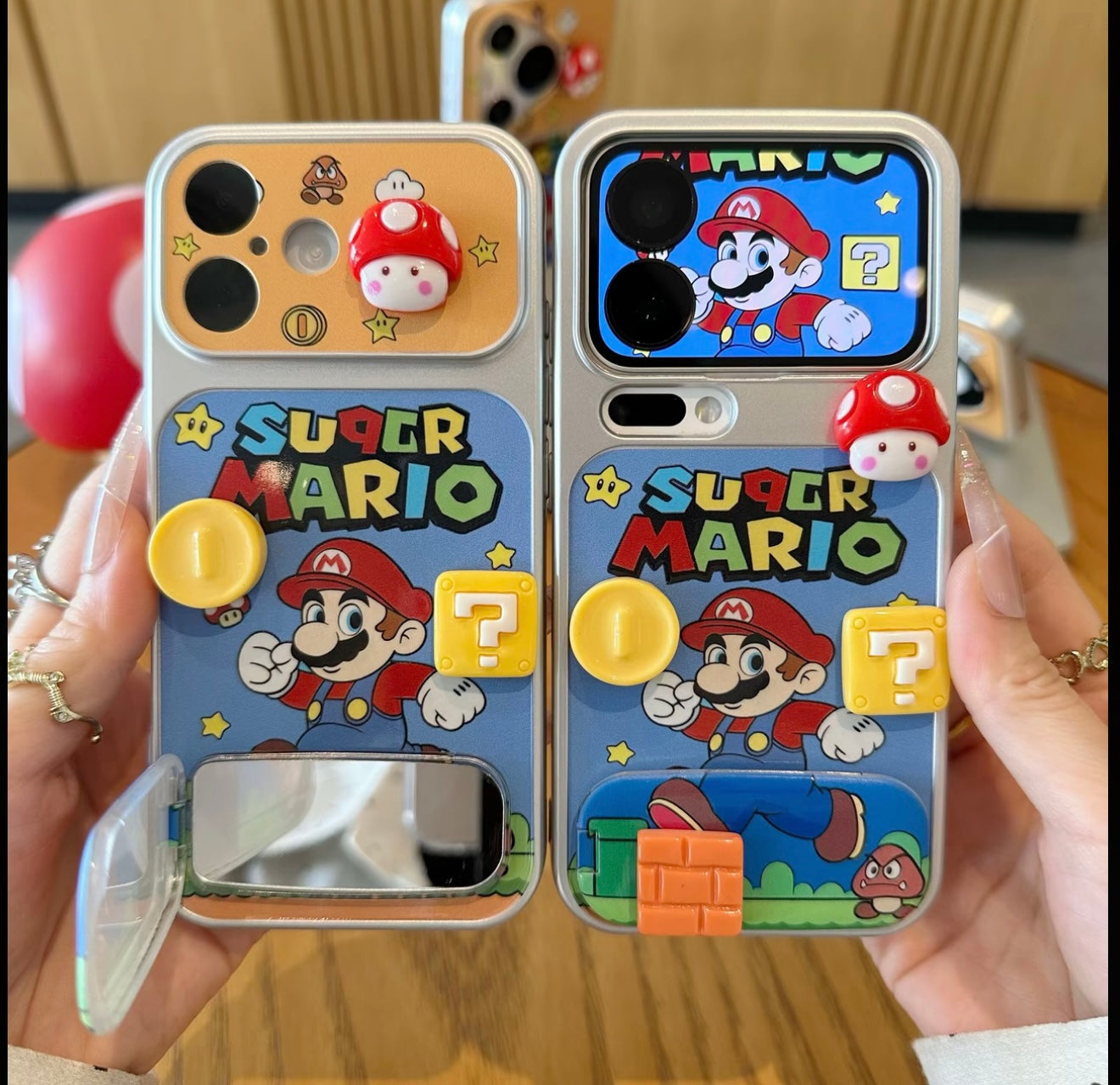 Retro Classic Super Mario Cartoon Phone Case With 3D Stereo Mushroom Ornament Fold Stand, Adjustable Holder For Gaming Binge Watching Series