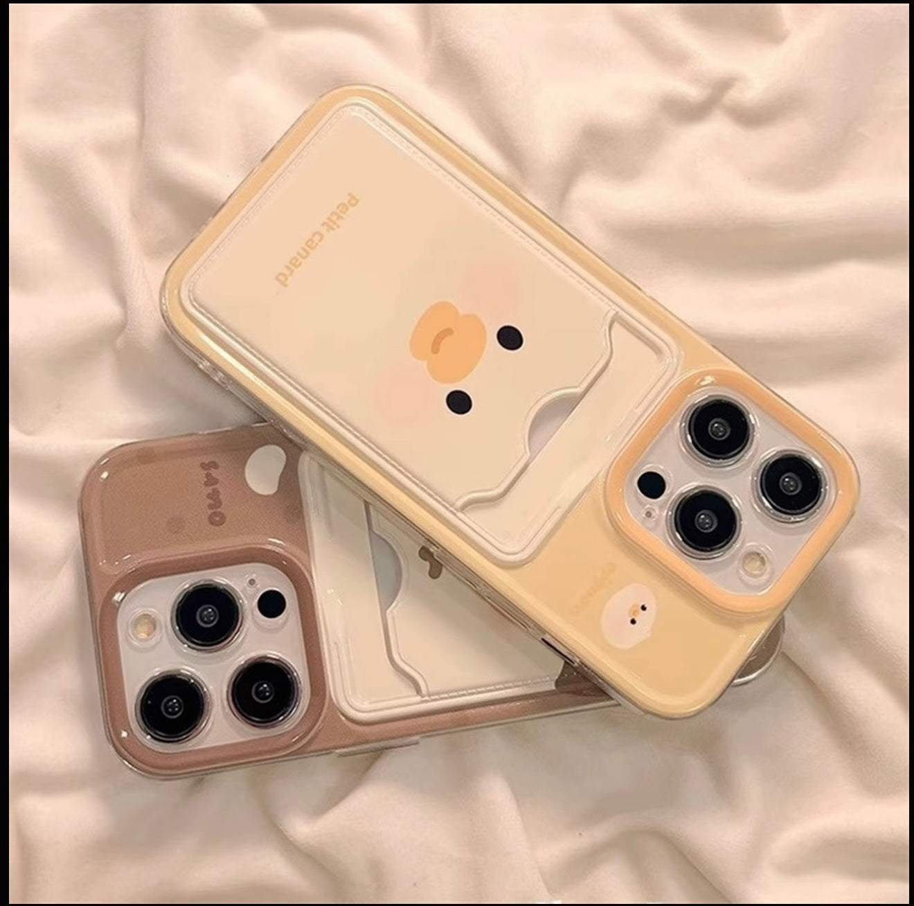 Kawaii Cute Duck & Bear Card Slot Phone Case Soft Glossy Wallet Design Shockproof Phone Cover For iPhone Series