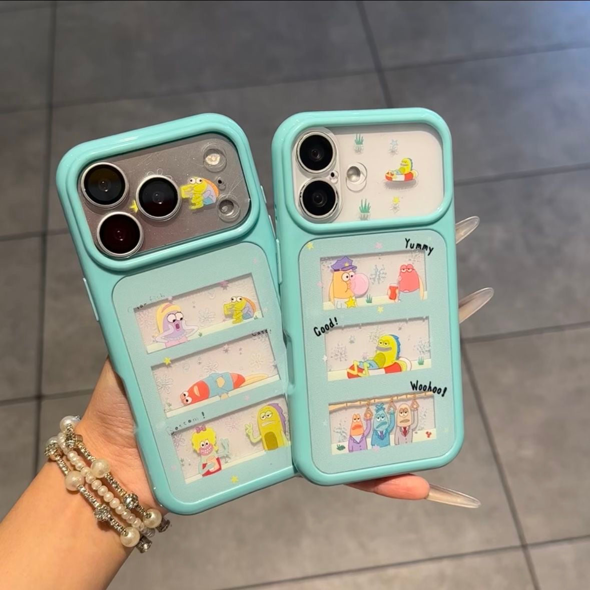Kawaii SpongeBob Patrick Squidward Phone Case Creative Transparent Window Shockproof Protective Case For iPhone Series