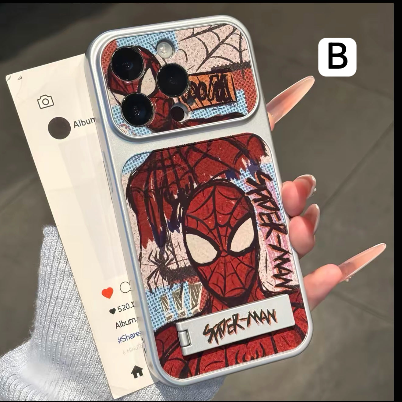 Graffiti Street SuperHero Spiderman Sketch Printed Phone Case, Built-in Foldable Metal Kickstand