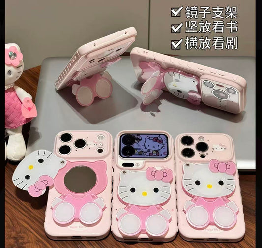 Pink Hello Kitty Mirror Phone Case | Foldable Dual-Position Kickstand Cute Kawaii Protective Case