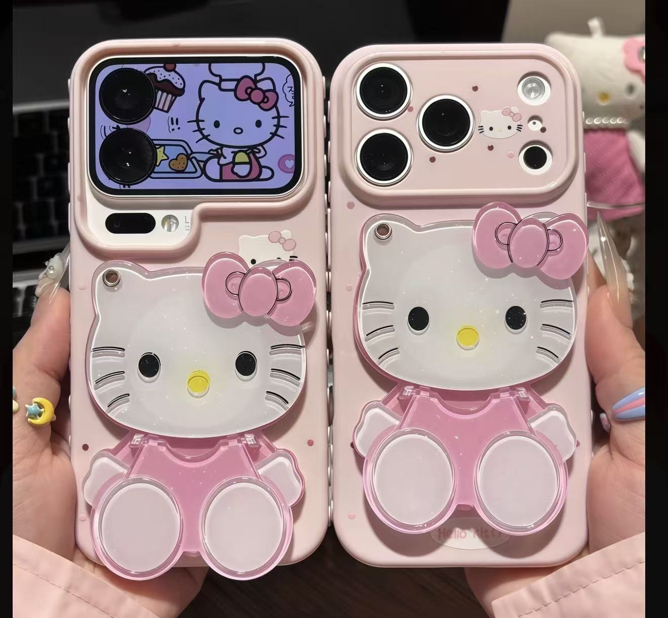 Pink Hello Kitty Mirror Phone Case | Foldable Dual-Position Kickstand Cute Kawaii Protective Case