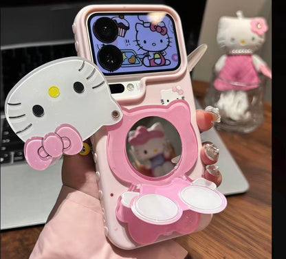 Pink Hello Kitty Mirror Phone Case | Foldable Dual-Position Kickstand Cute Kawaii Protective Case