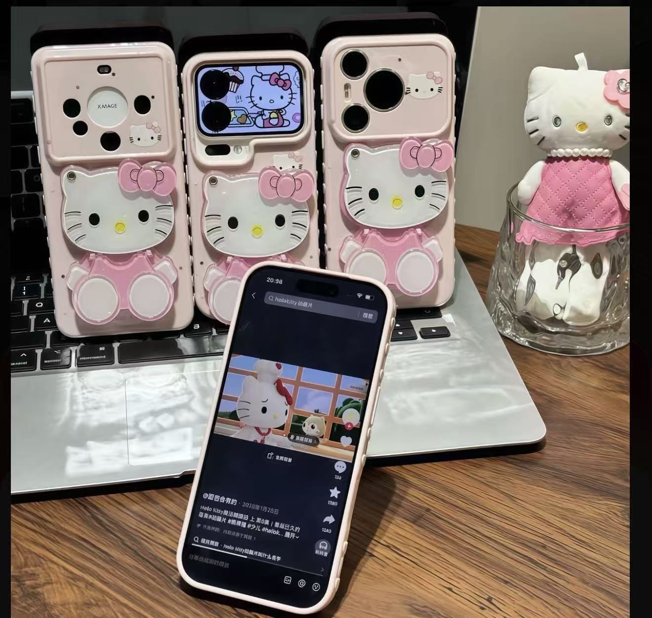 Pink Hello Kitty Mirror Phone Case | Foldable Dual-Position Kickstand Cute Kawaii Protective Case