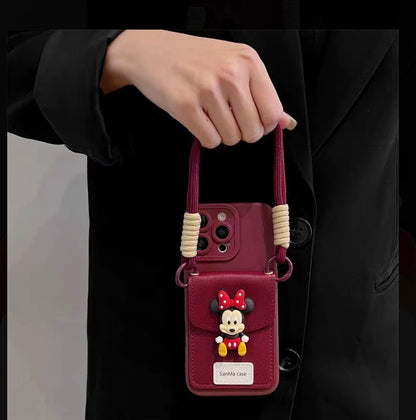 Mickey & Minnie 3D Figure Crossbody Wallet Case with Hand Strap