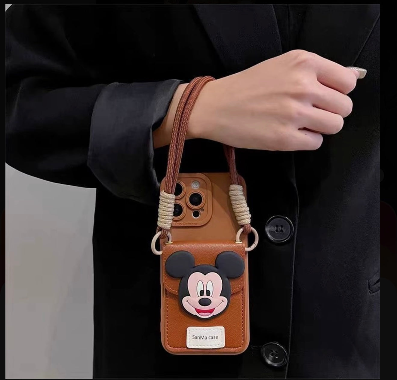 Mickey & Minnie 3D Figure Crossbody Wallet Case with Hand Strap