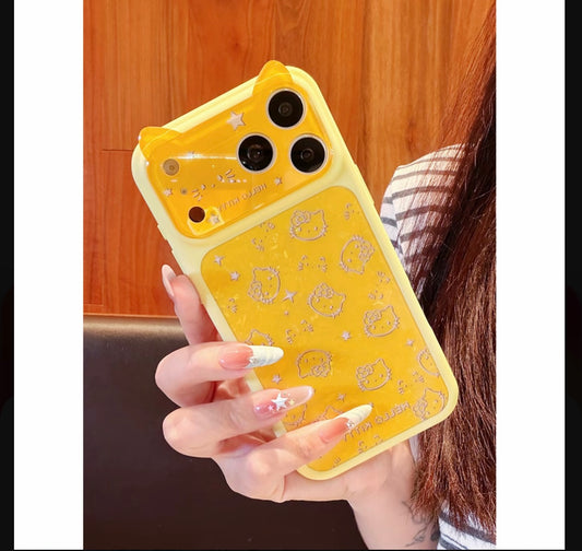Adorable Yellow Kitty Cat Ear Phone Case & Shell Texture, Anti-Scratch Anti-Fall Protective Cover for iPhone