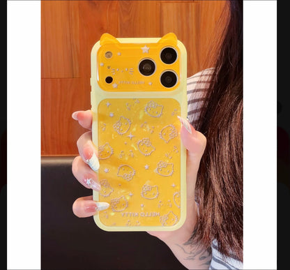 Adorable Yellow Kitty Cat Ear Phone Case & Shell Texture, Anti-Scratch Anti-Fall Protective Cover for iPhone