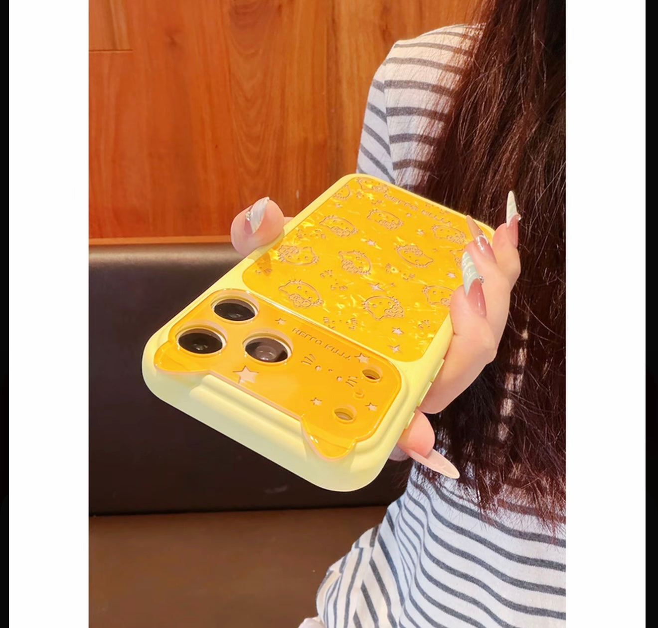 Adorable Yellow Kitty Cat Ear Phone Case & Shell Texture, Anti-Scratch Anti-Fall Protective Cover for iPhone