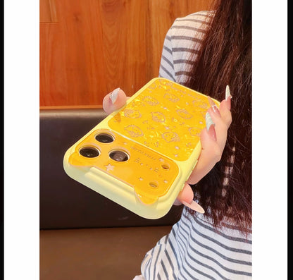 Adorable Yellow Kitty Cat Ear Phone Case & Shell Texture, Anti-Scratch Anti-Fall Protective Cover for iPhone