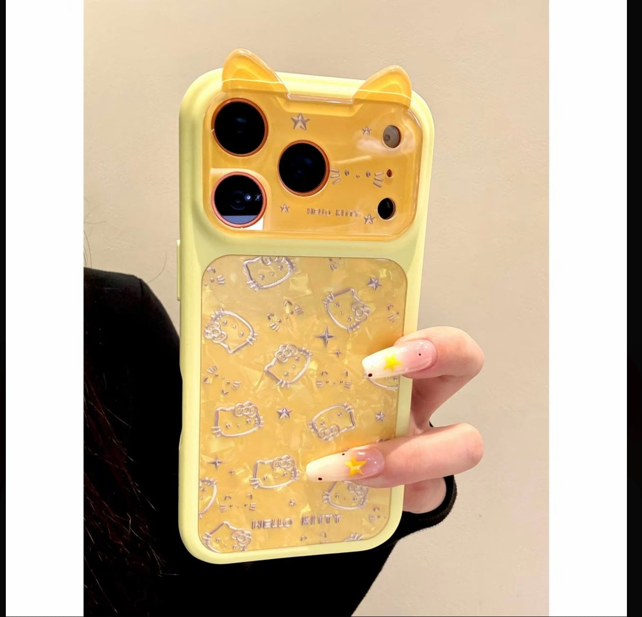 Adorable Yellow Kitty Cat Ear Phone Case & Shell Texture, Anti-Scratch Anti-Fall Protective Cover for iPhone