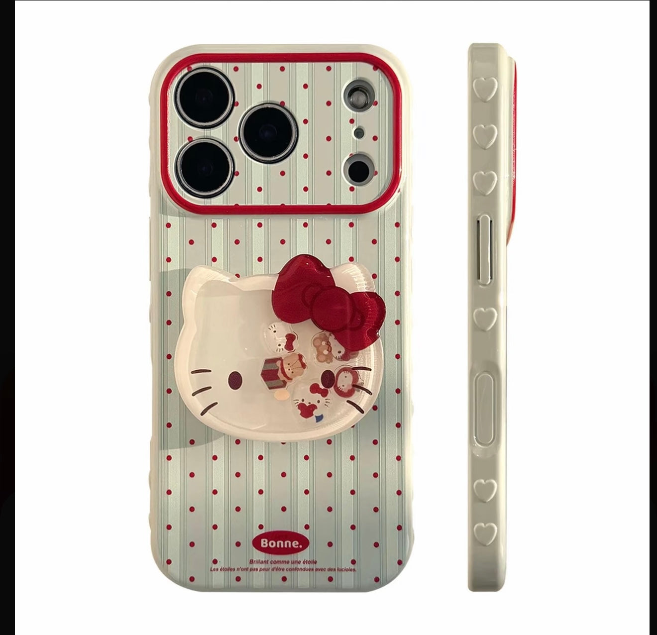 Hello Kitty Polka Dot Stripe Phone Case with Pop Stand & Plaid Flower Wrist Lanyard, Cute Shockproof Protective Cover with Full Camera Protection for iPhone