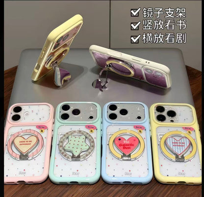 Adjustable Mirror Phone Kickstand Case, Sweet Star Design Compatible with iPhone Series, Support Vertical Reading & Horizontal Video Playback