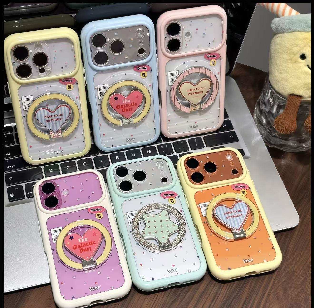 Adjustable Mirror Phone Kickstand Case, Sweet Star Design Compatible with iPhone Series, Support Vertical Reading & Horizontal Video Playback