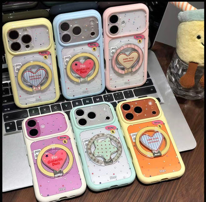 Adjustable Mirror Phone Kickstand Case, Sweet Star Design Compatible with iPhone Series, Support Vertical Reading & Horizontal Video Playback