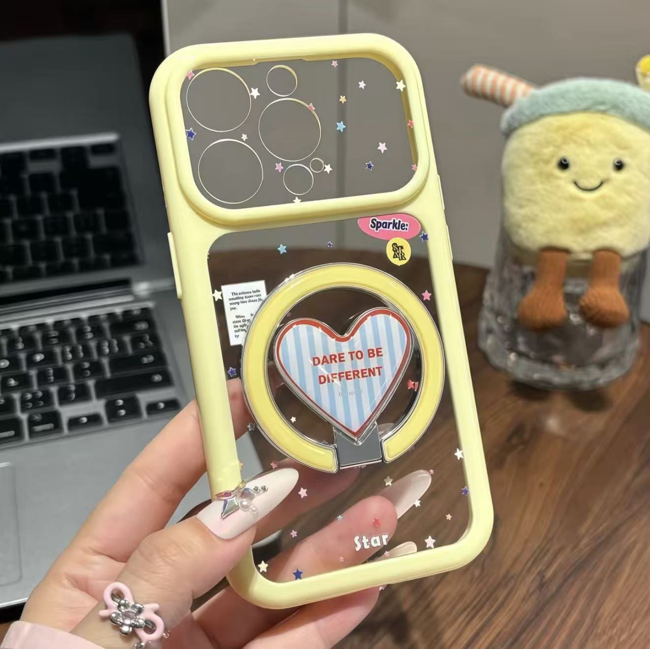 Adjustable Mirror Phone Kickstand Case, Sweet Star Design Compatible with iPhone Series, Support Vertical Reading & Horizontal Video Playback