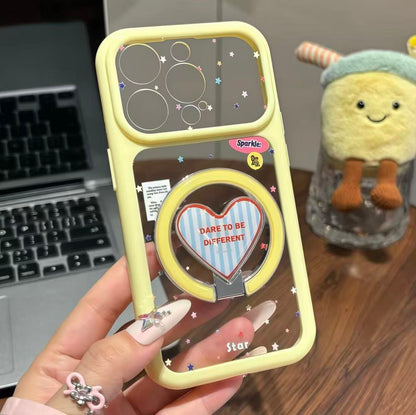 Adjustable Mirror Phone Kickstand Case, Sweet Star Design Compatible with iPhone Series, Support Vertical Reading & Horizontal Video Playback