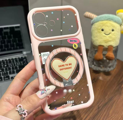 Adjustable Mirror Phone Kickstand Case, Sweet Star Design Compatible with iPhone Series, Support Vertical Reading & Horizontal Video Playback
