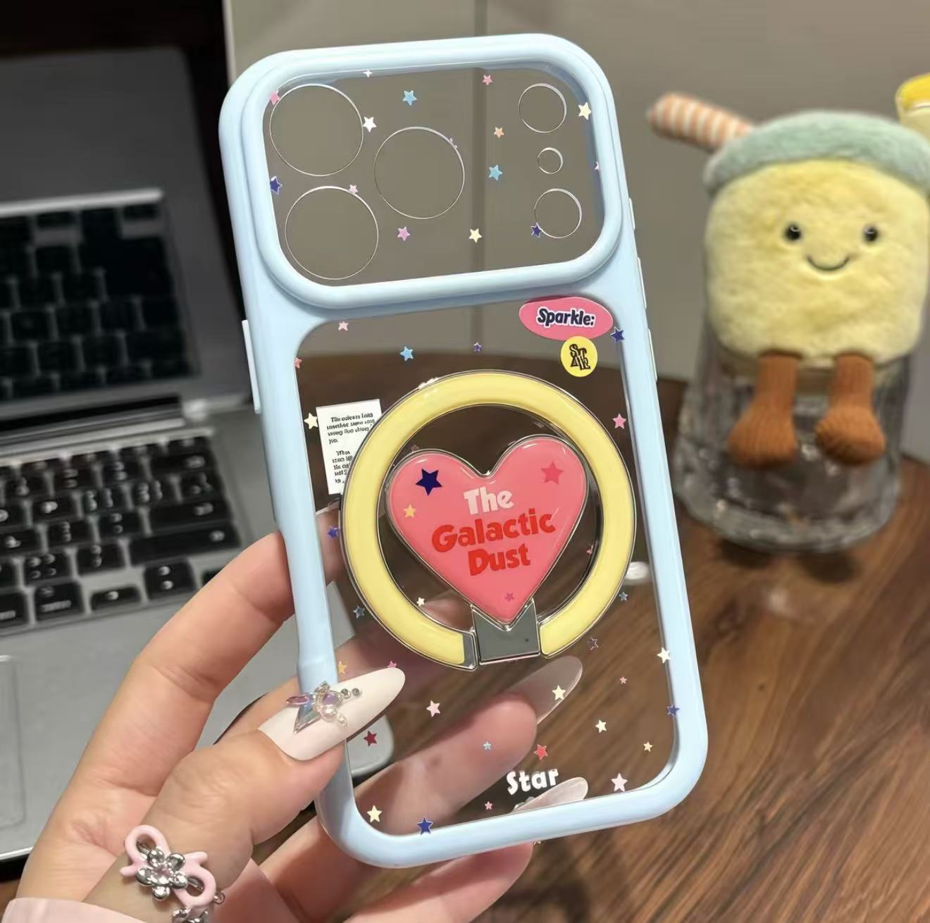 Adjustable Mirror Phone Kickstand Case, Sweet Star Design Compatible with iPhone Series, Support Vertical Reading & Horizontal Video Playback