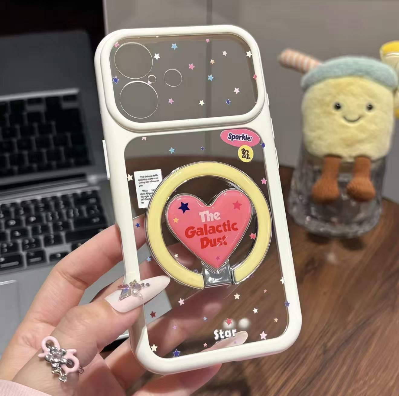 Adjustable Mirror Phone Kickstand Case, Sweet Star Design Compatible with iPhone Series, Support Vertical Reading & Horizontal Video Playback