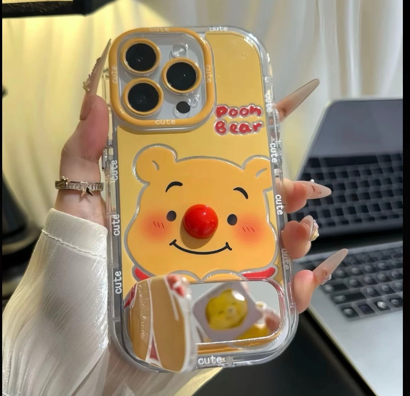 Disney Winnie the Pooh & Piglet Phone Case with Multi-Angle Mirror Stand, Clear Anti-Scratch Cover for iPhone