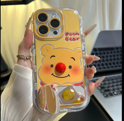 Disney Winnie the Pooh & Piglet Phone Case with Multi-Angle Mirror Stand, Clear Anti-Scratch Cover for iPhone