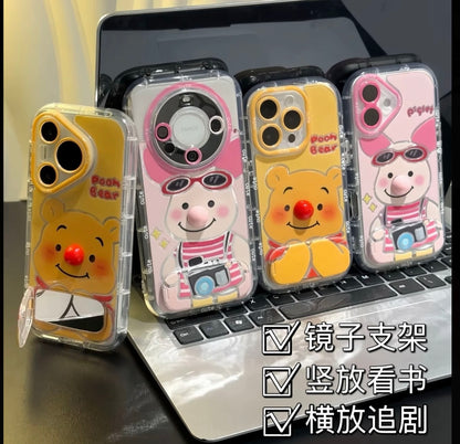 Disney Winnie the Pooh & Piglet Phone Case with Multi-Angle Mirror Stand, Clear Anti-Scratch Cover for iPhone