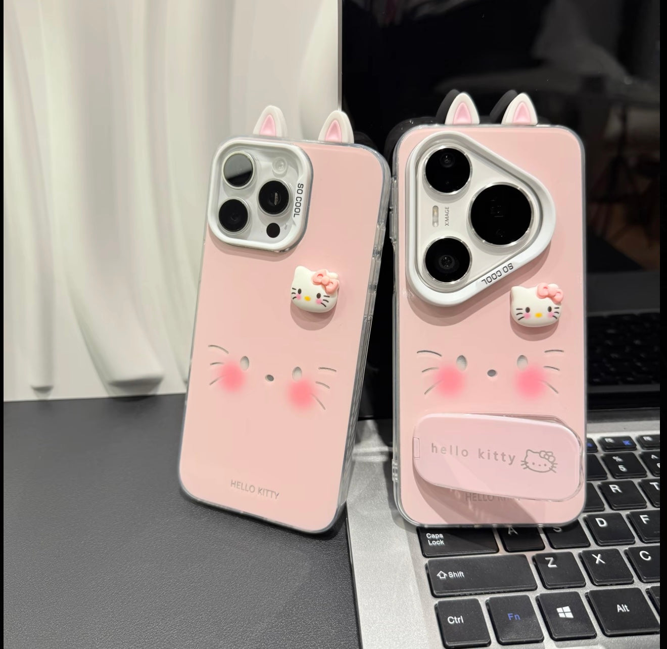 Cute Sanrio Hello Kitty Phone Case with 3D Cat Ears & Foldable Bracket, Shockproof TPU Case for Girls
