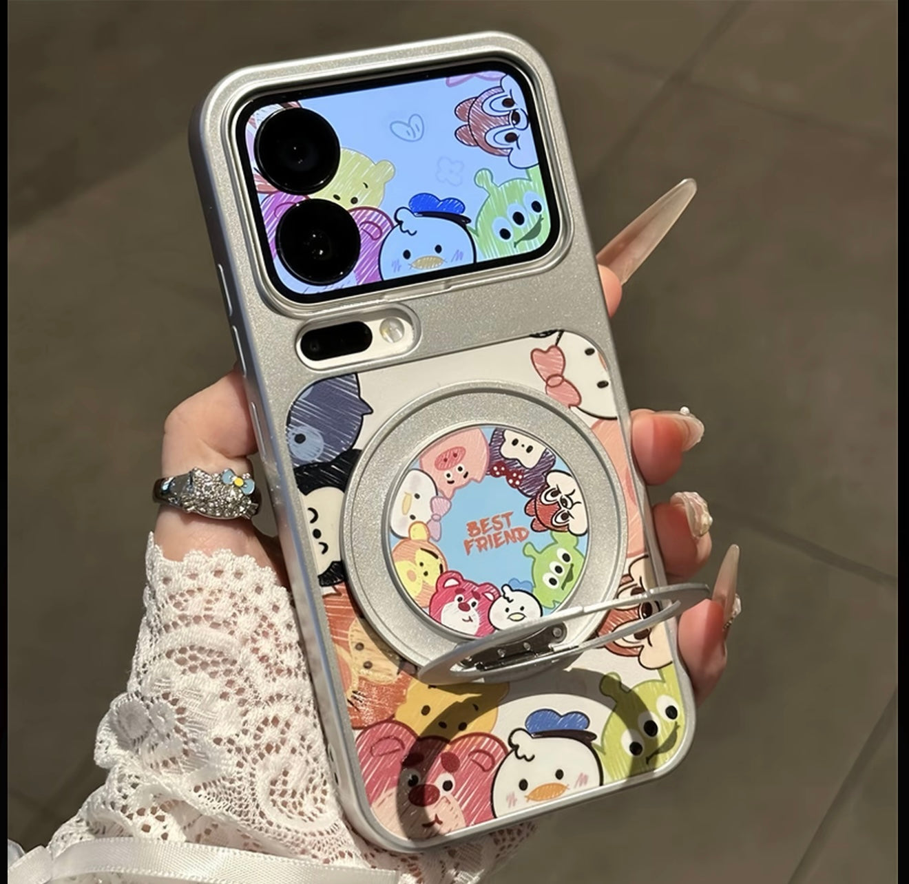 Cute Cartoon Tsum Tsum Animal Print Phone Case With 360° Rotatable Ring Stand Magnetic Shockproof Protective Cover For iPhone