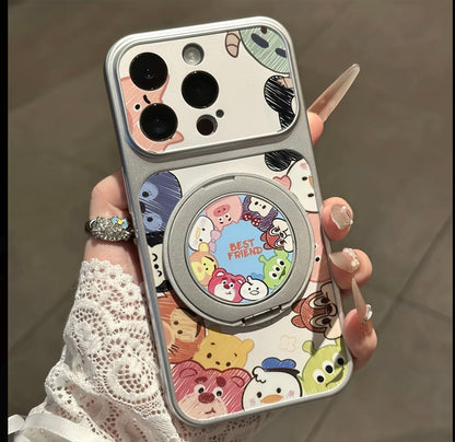 Cute Cartoon Tsum Tsum Animal Print Phone Case With 360° Rotatable Ring Stand Magnetic Shockproof Protective Cover For iPhone