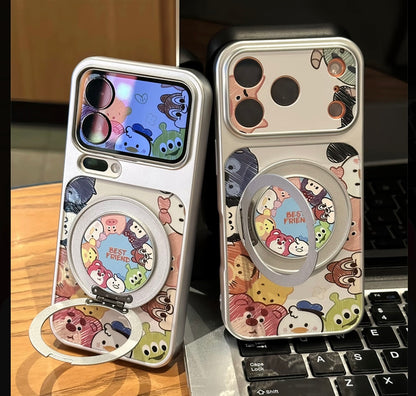 Cute Cartoon Tsum Tsum Animal Print Phone Case With 360° Rotatable Ring Stand Magnetic Shockproof Protective Cover For iPhone