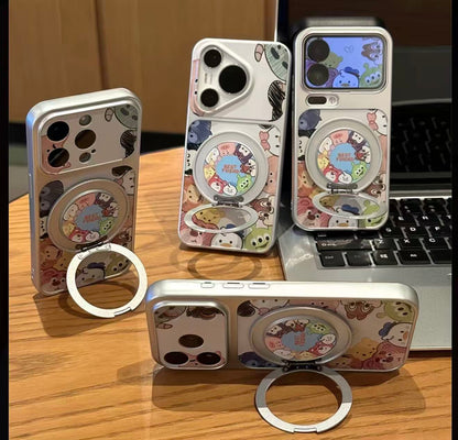Cute Cartoon Tsum Tsum Animal Print Phone Case With 360° Rotatable Ring Stand Magnetic Shockproof Protective Cover For iPhone