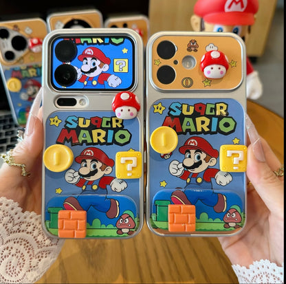 Retro Classic Super Mario Cartoon Phone Case With 3D Stereo Mushroom Ornament Fold Stand, Adjustable Holder For Gaming Binge Watching Series