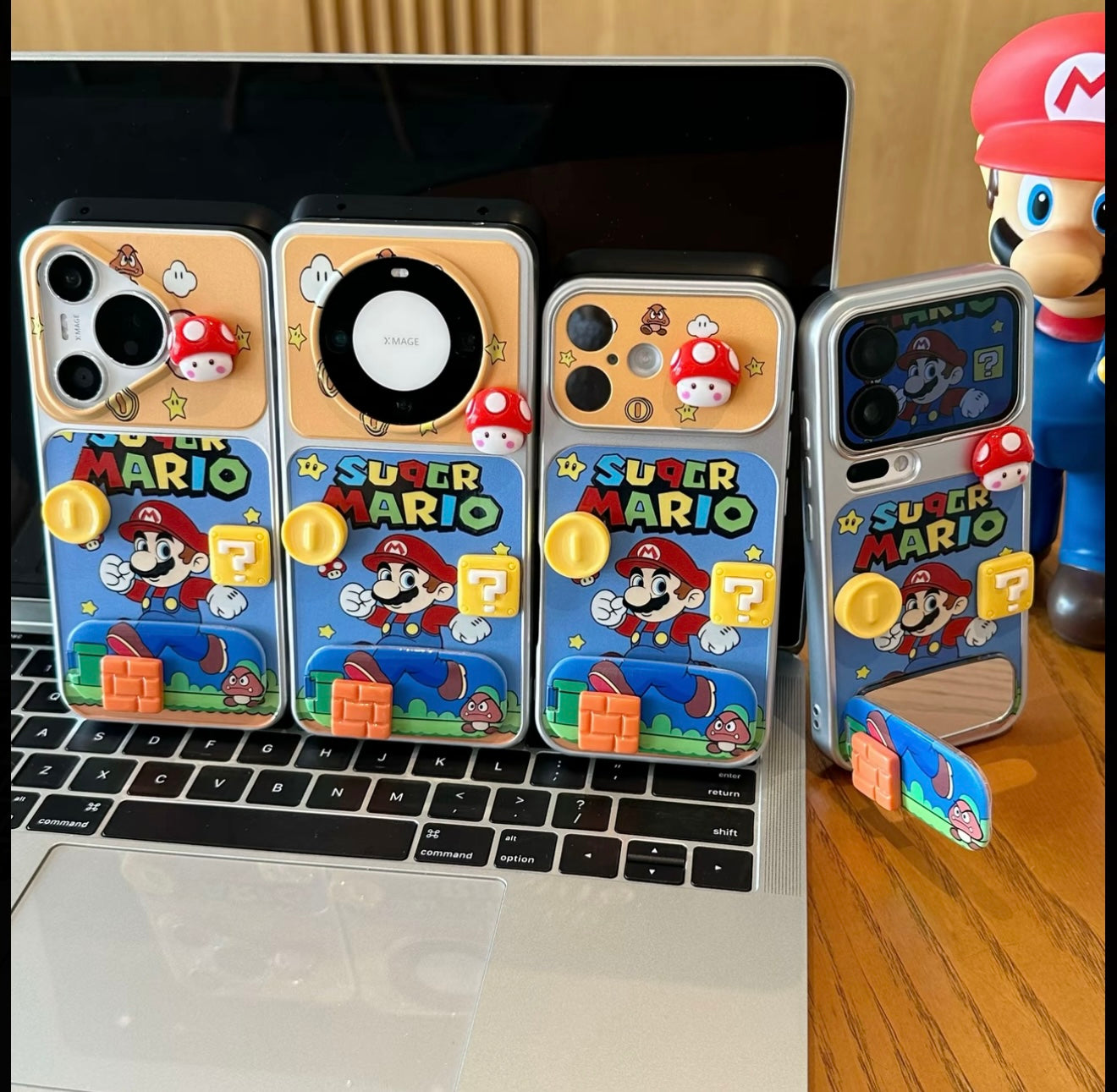 Retro Classic Super Mario Cartoon Phone Case With 3D Stereo Mushroom Ornament Fold Stand, Adjustable Holder For Gaming Binge Watching Series