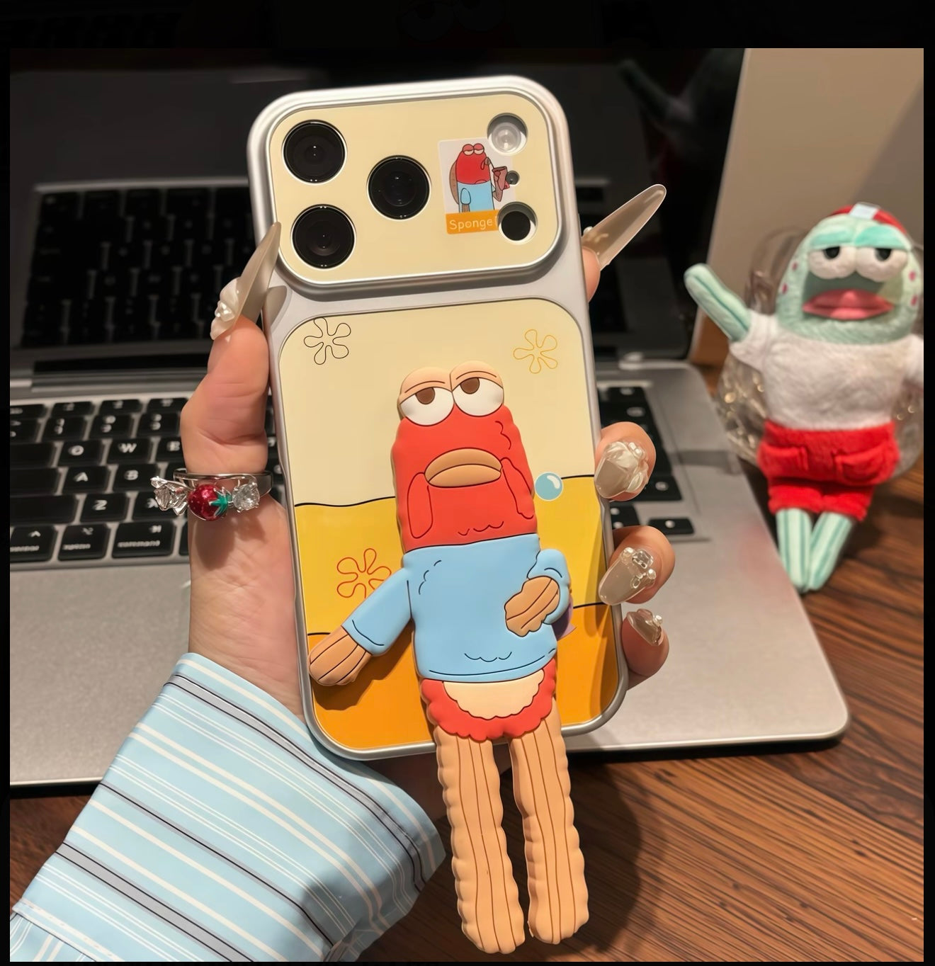 3D Cartoon SpongeBob Bikini Bottom Fish Kickstand Phone Case, Cute 3D Figure Adjustable Stand Protective Cover, Hands-Free Vertical & Horizontal View Shockproof Case For iPhone
