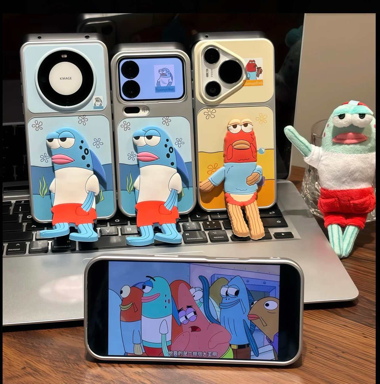 3D Cartoon SpongeBob Bikini Bottom Fish Kickstand Phone Case, Cute 3D Figure Adjustable Stand Protective Cover, Hands-Free Vertical & Horizontal View Shockproof Case For iPhone