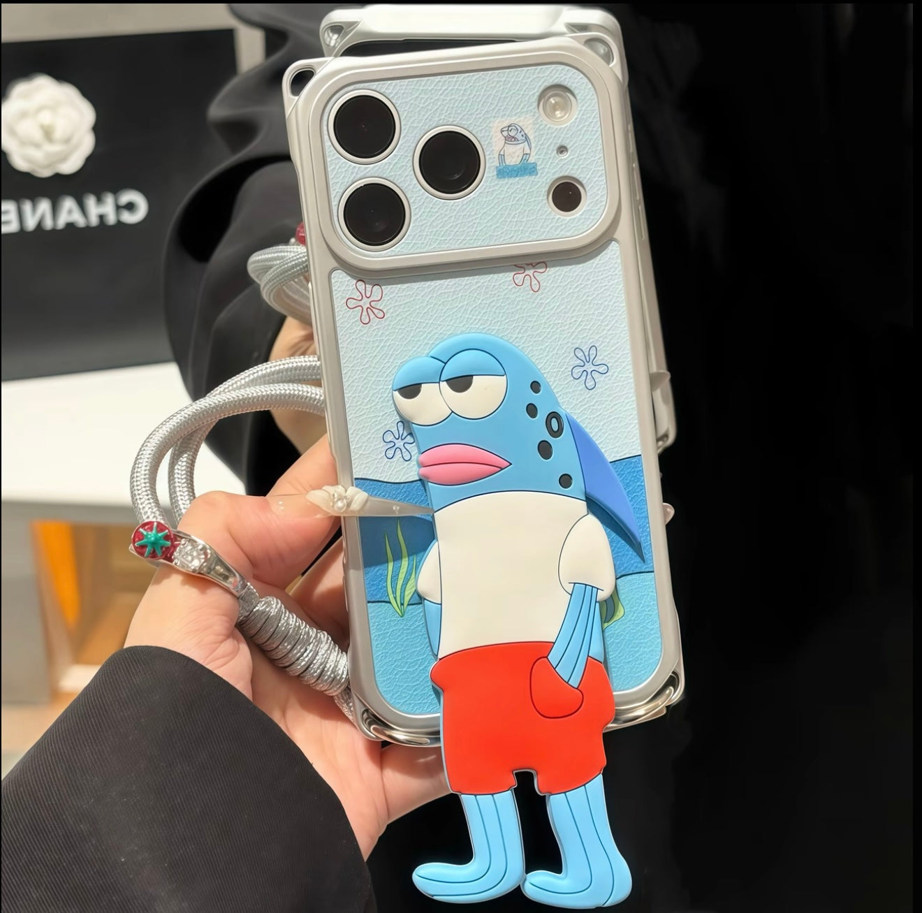 3D Cartoon Fish Mermaid Man Foldable Stand Phone Case With Lanyard, Cute SpongeBob Character Kickstand Cover For Iphone, Funny Stereo Figure Shockproof Protective Case