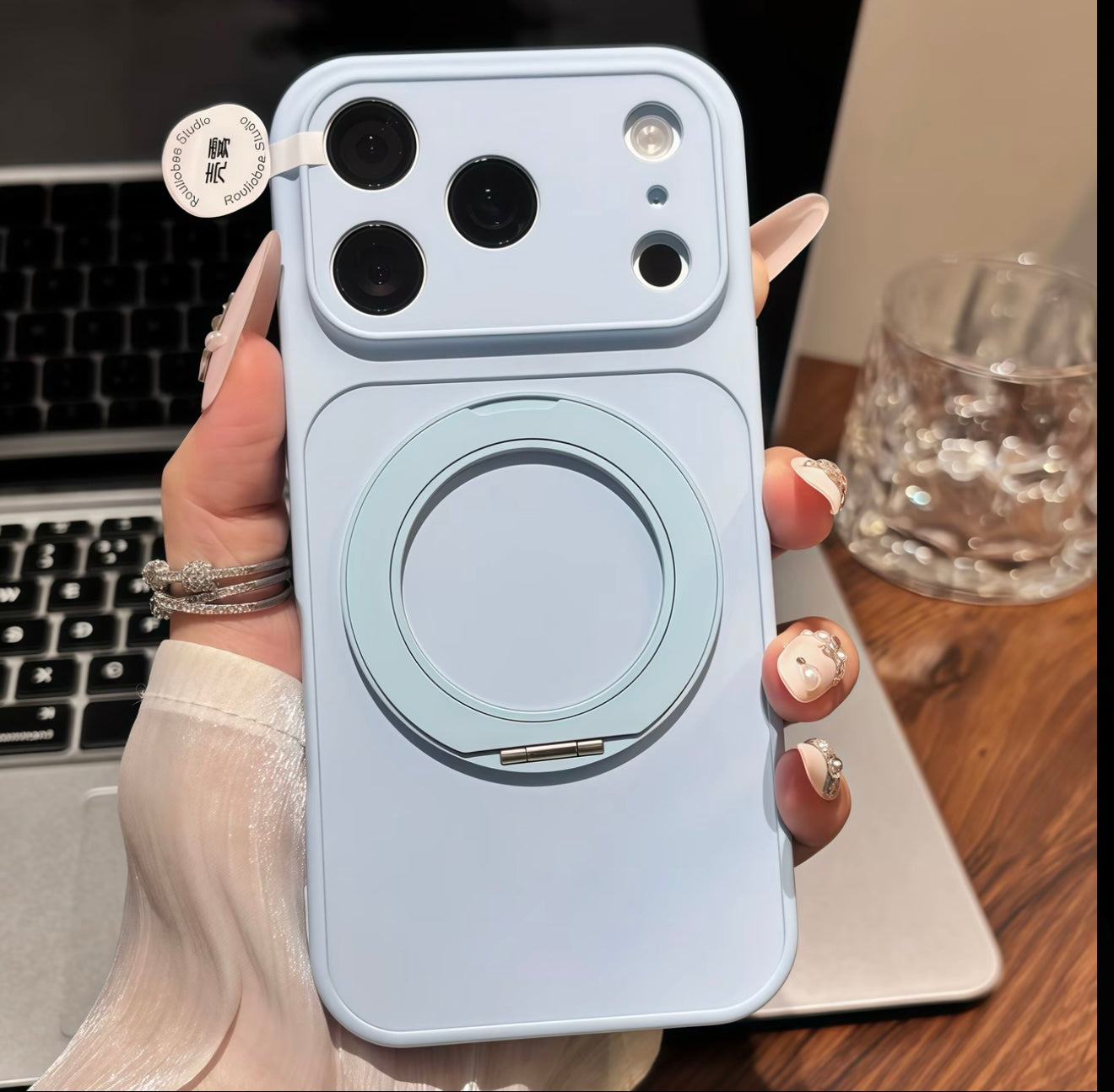 Pastel Solid Color Magnetic Ring Kickstand Phone Case, 360° Rotatable Foldable Stand Shockproof Protective Cover For iPhone