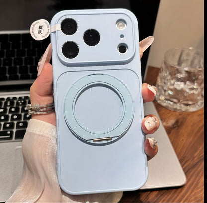 Pastel Solid Color Magnetic Ring Kickstand Phone Case, 360° Rotatable Foldable Stand Shockproof Protective Cover For iPhone