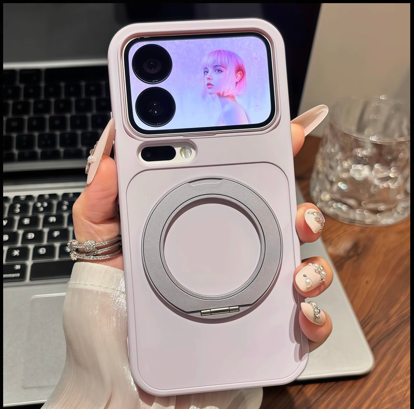 Pastel Solid Color Magnetic Ring Kickstand Phone Case, 360° Rotatable Foldable Stand Shockproof Protective Cover For iPhone
