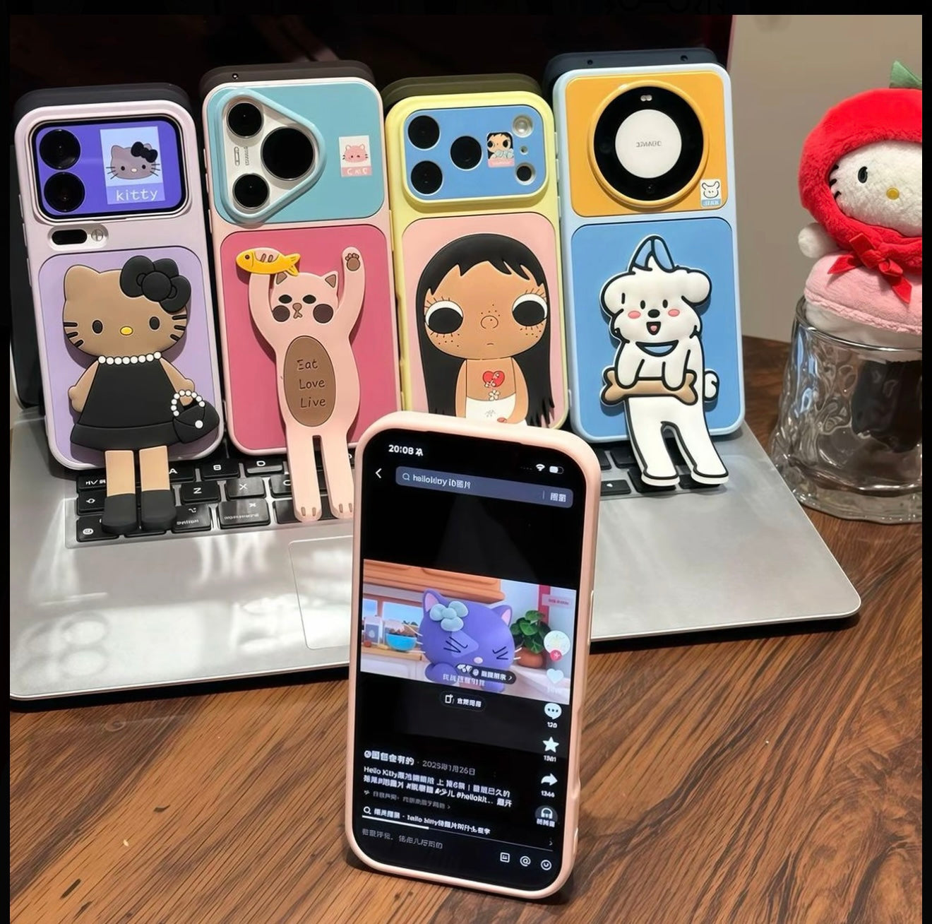 Cute 3D Cartoon Character Foldable Kickstand Phone Case, Hello Kitty / Cat / White Dog / Big Eyes Girl Stereo Figure Stand Shockproof Protective Cover For iPhone