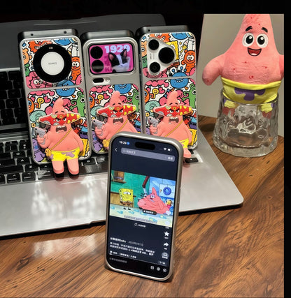 Funny Angry Patrick Star 3D Figure Holder Phone Case Colorful Graffiti SpongeBob Pattern Shockproof Phone Shell For IPhone