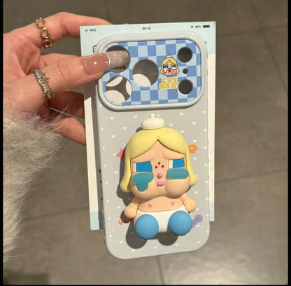 Pop Mart Crybaby 3D Stereo Doll Stand Phone Case Pastel Heart Check Graffiti Shockproof Protective Cover For iPhone  Huawei Foldable Flip Phones
