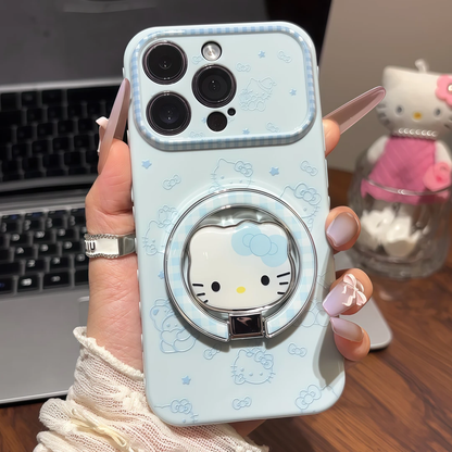 Pink Blue Hello Kitty Foldable Stand Phone Case, Lovely Cat Pattern Shockproof Soft Shell With Magnetic Bracket For All Phones