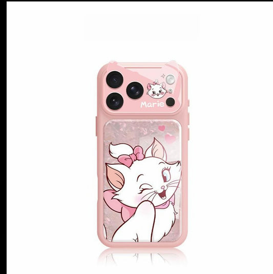 Cute Wink Marie Cat Pink Glitter Phone Case | Honeycomb Honey Mesh Heat Dissipation Breathable Anti-Collision Full Camera Lens Protective Shockproof Cover For iPhone