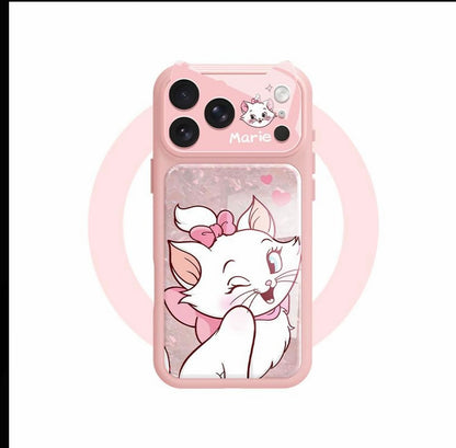 Cute Wink Marie Cat Pink Glitter Phone Case | Honeycomb Honey Mesh Heat Dissipation Breathable Anti-Collision Full Camera Lens Protective Shockproof Cover For iPhone