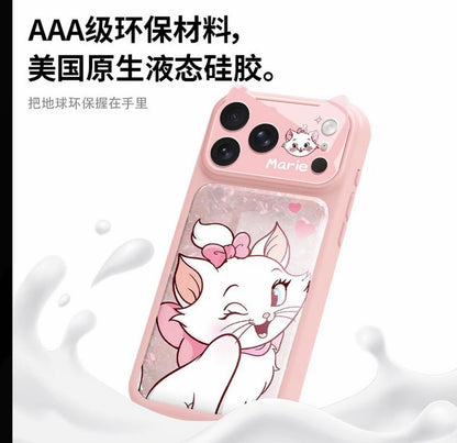 Cute Wink Marie Cat Pink Glitter Phone Case | Honeycomb Honey Mesh Heat Dissipation Breathable Anti-Collision Full Camera Lens Protective Shockproof Cover For iPhone