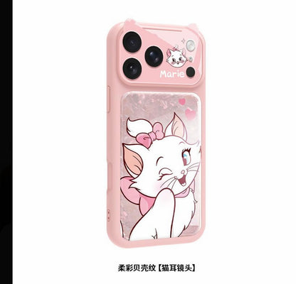 Cute Wink Marie Cat Pink Glitter Phone Case | Honeycomb Honey Mesh Heat Dissipation Breathable Anti-Collision Full Camera Lens Protective Shockproof Cover For iPhone