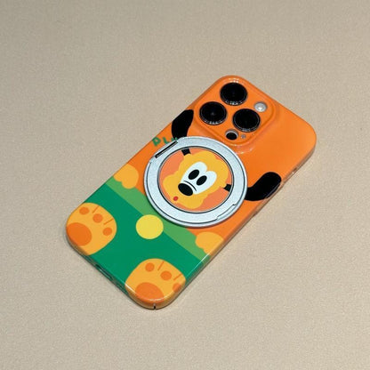 Glossy Cute Disney Cartoon Phone Case with 360° Rotating Magnetic Ring Stand, Donald Duck / Goofy / Pluto / Mickey Mouse Anti-drop Protective Case for iPhone