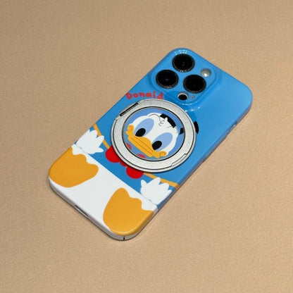 Glossy Cute Disney Cartoon Phone Case with 360° Rotating Magnetic Ring Stand, Donald Duck / Goofy / Pluto / Mickey Mouse Anti-drop Protective Case for iPhone